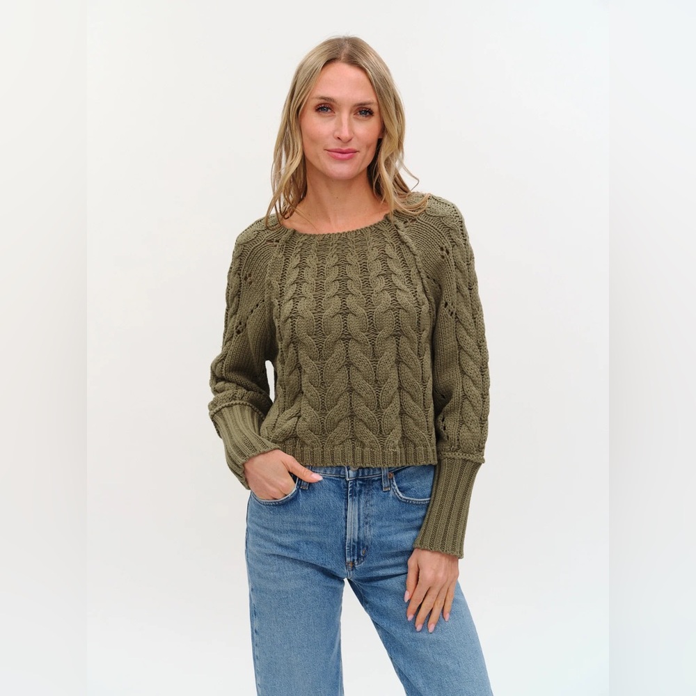 Classic Olive Cable Knit Sweater